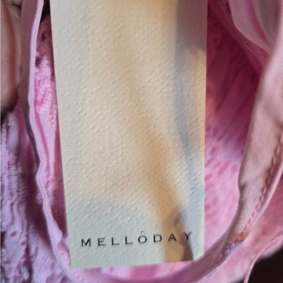 Melloday Womans Pink Eyelet Maxi Dress Size Small NWT Spaghetti Straps Tie Front - Picture 8 of 9